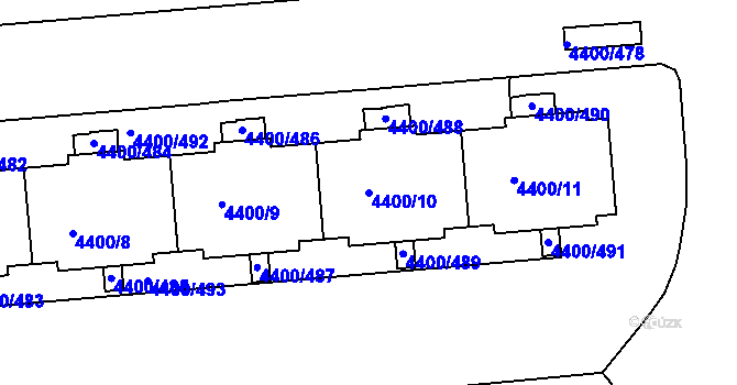 Parcela st. 4400/10 v KÚ Modřany, Katastrální mapa