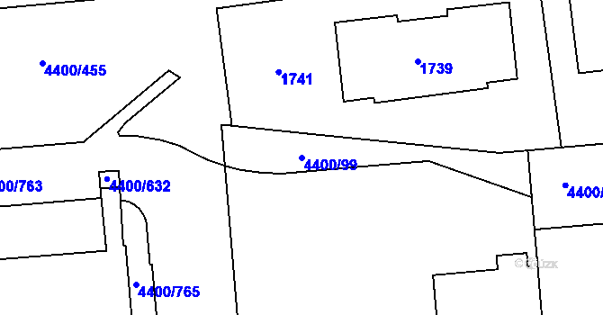Parcela st. 4400/99 v KÚ Modřany, Katastrální mapa