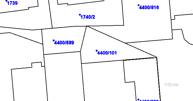 Parcela st. 4400/101 v KÚ Modřany, Katastrální mapa