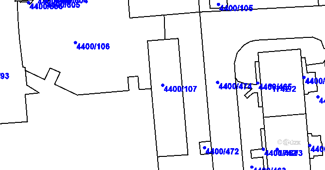 Parcela st. 4400/107 v KÚ Modřany, Katastrální mapa