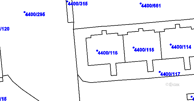 Parcela st. 4400/116 v KÚ Modřany, Katastrální mapa