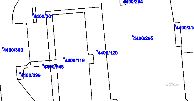 Parcela st. 4400/120 v KÚ Modřany, Katastrální mapa