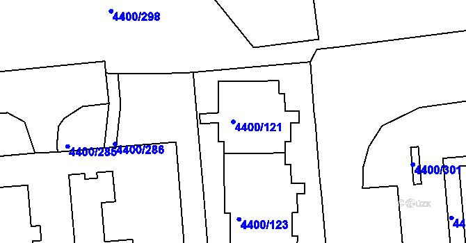 Parcela st. 4400/121 v KÚ Modřany, Katastrální mapa