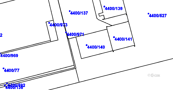 Parcela st. 4400/140 v KÚ Modřany, Katastrální mapa