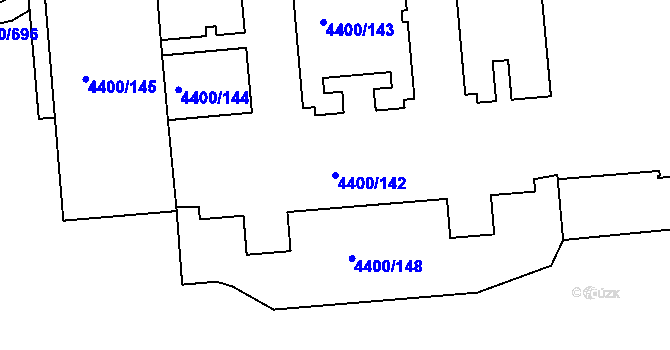 Parcela st. 4400/142 v KÚ Modřany, Katastrální mapa