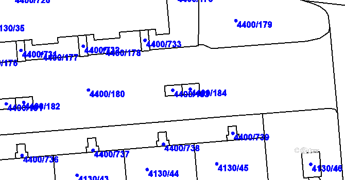 Parcela st. 4400/183 v KÚ Modřany, Katastrální mapa