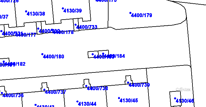 Parcela st. 4400/184 v KÚ Modřany, Katastrální mapa
