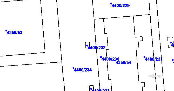Parcela st. 4400/232 v KÚ Modřany, Katastrální mapa