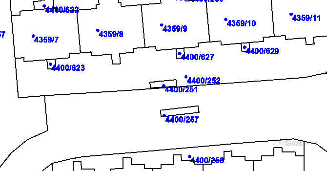 Parcela st. 4400/251 v KÚ Modřany, Katastrální mapa