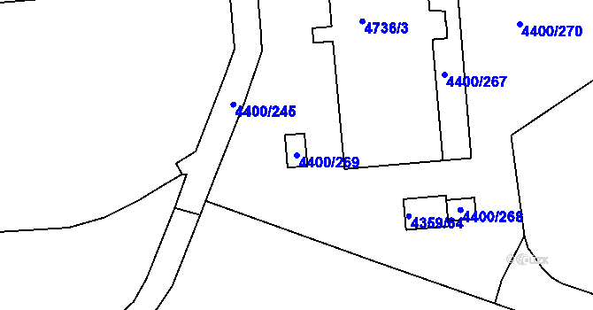 Parcela st. 4400/269 v KÚ Modřany, Katastrální mapa