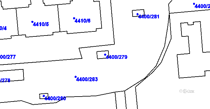 Parcela st. 4400/279 v KÚ Modřany, Katastrální mapa