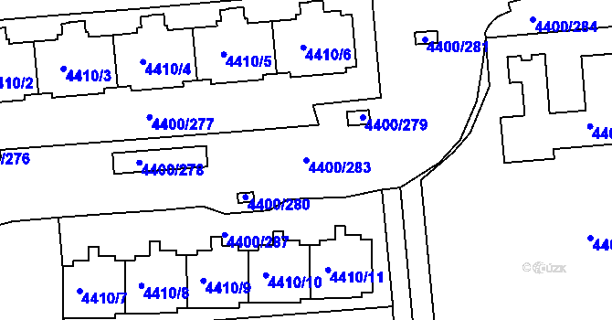 Parcela st. 4400/283 v KÚ Modřany, Katastrální mapa