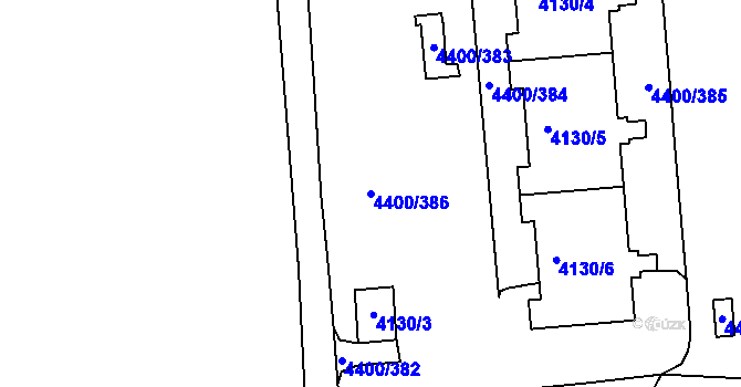 Parcela st. 4400/386 v KÚ Modřany, Katastrální mapa