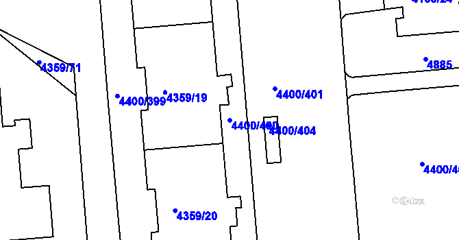 Parcela st. 4400/400 v KÚ Modřany, Katastrální mapa