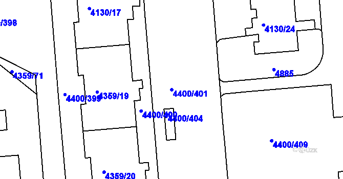 Parcela st. 4400/401 v KÚ Modřany, Katastrální mapa