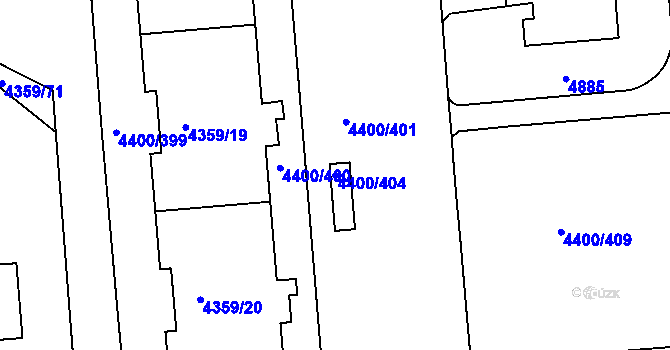 Parcela st. 4400/404 v KÚ Modřany, Katastrální mapa