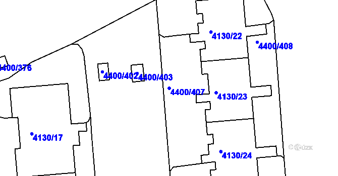 Parcela st. 4400/407 v KÚ Modřany, Katastrální mapa