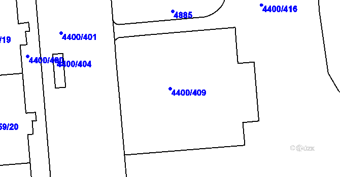 Parcela st. 4400/409 v KÚ Modřany, Katastrální mapa
