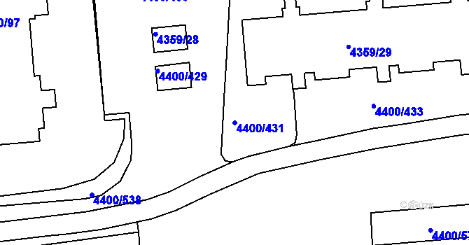 Parcela st. 4400/431 v KÚ Modřany, Katastrální mapa