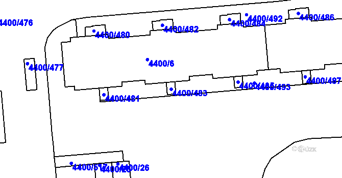 Parcela st. 4400/483 v KÚ Modřany, Katastrální mapa