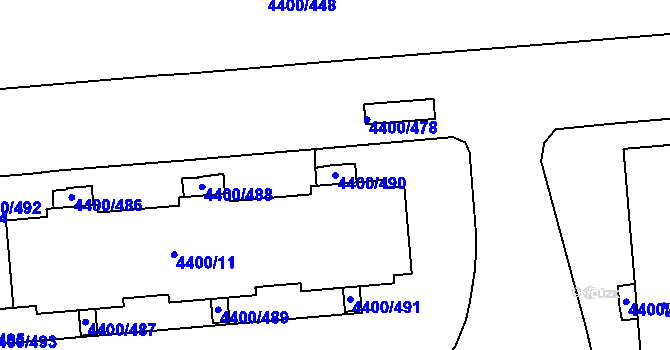 Parcela st. 4400/490 v KÚ Modřany, Katastrální mapa