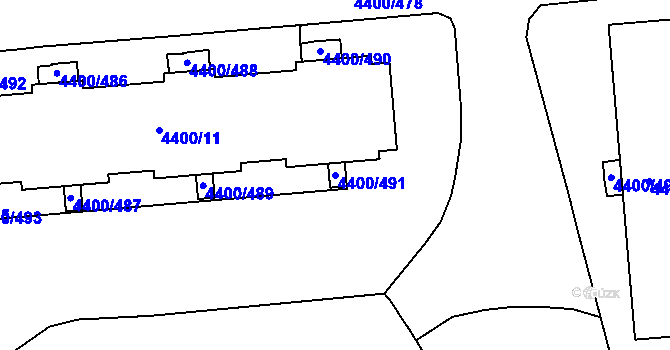 Parcela st. 4400/491 v KÚ Modřany, Katastrální mapa