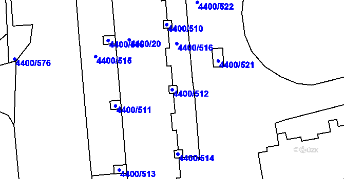 Parcela st. 4400/512 v KÚ Modřany, Katastrální mapa