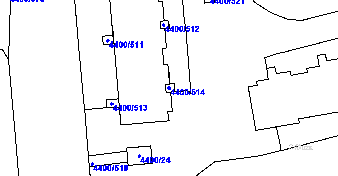 Parcela st. 4400/514 v KÚ Modřany, Katastrální mapa