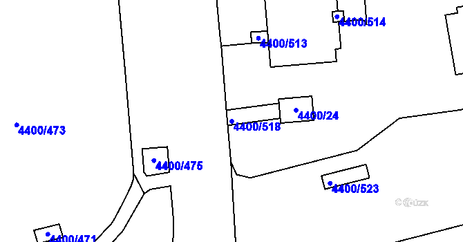 Parcela st. 4400/518 v KÚ Modřany, Katastrální mapa