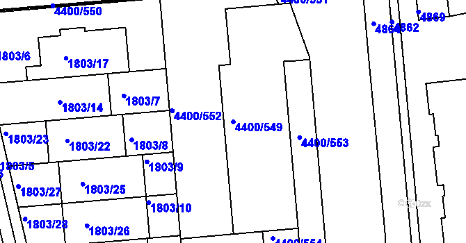 Parcela st. 4400/549 v KÚ Modřany, Katastrální mapa