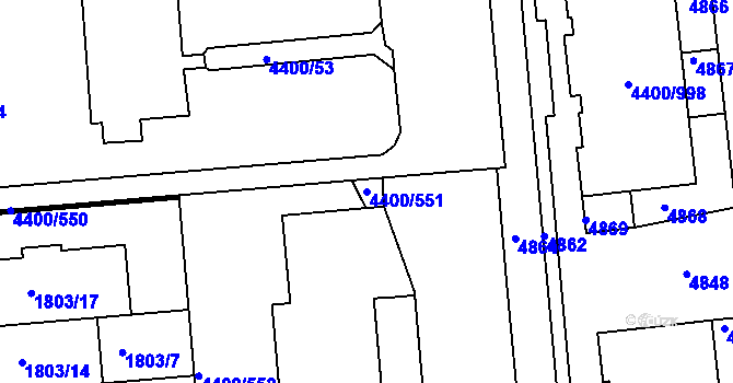 Parcela st. 4400/551 v KÚ Modřany, Katastrální mapa