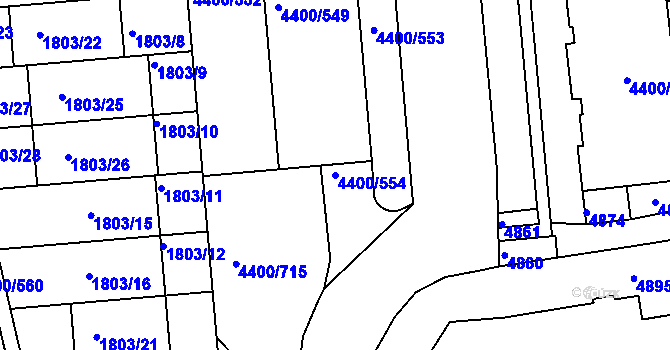 Parcela st. 4400/554 v KÚ Modřany, Katastrální mapa