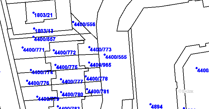 Parcela st. 4400/555 v KÚ Modřany, Katastrální mapa