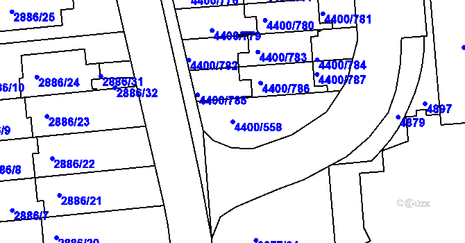Parcela st. 4400/558 v KÚ Modřany, Katastrální mapa