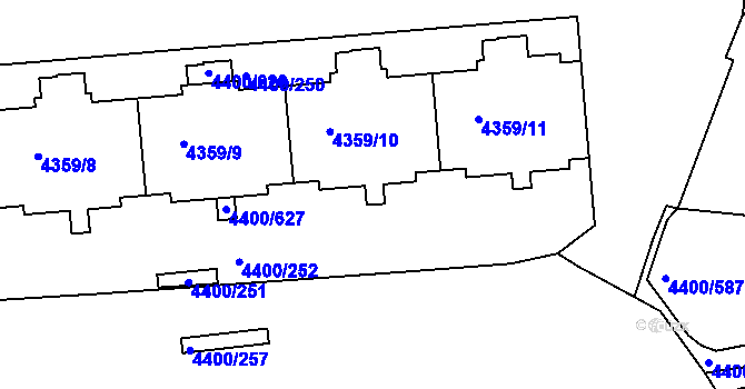 Parcela st. 4400/629 v KÚ Modřany, Katastrální mapa