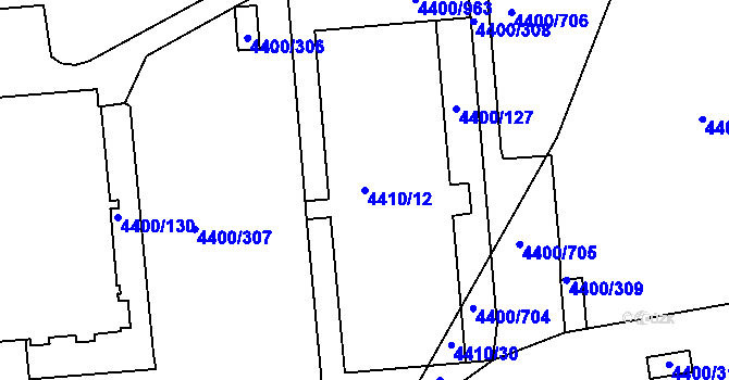 Parcela st. 4410/12 v KÚ Modřany, Katastrální mapa