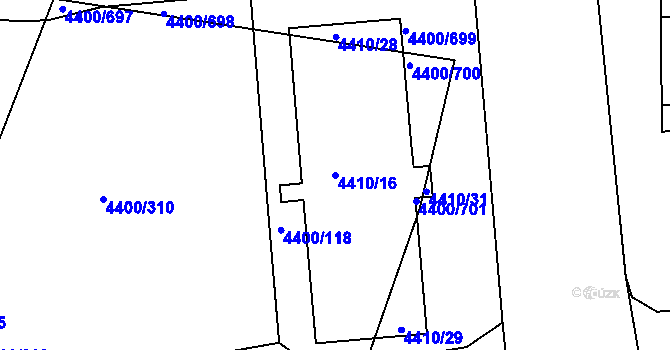 Parcela st. 4410/16 v KÚ Modřany, Katastrální mapa
