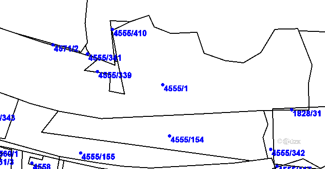 Parcela st. 4555/1 v KÚ Modřany, Katastrální mapa