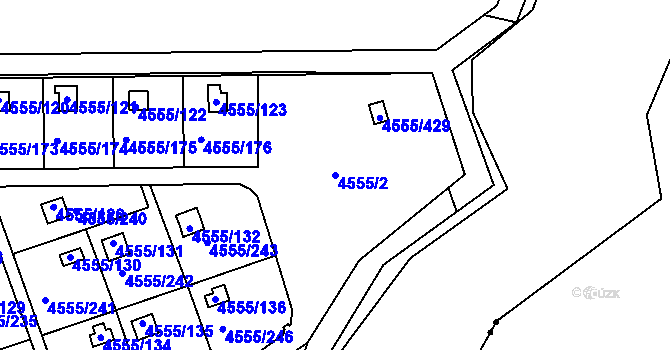 Parcela st. 4555/2 v KÚ Modřany, Katastrální mapa