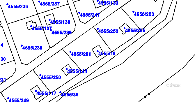 Parcela st. 4555/18 v KÚ Modřany, Katastrální mapa