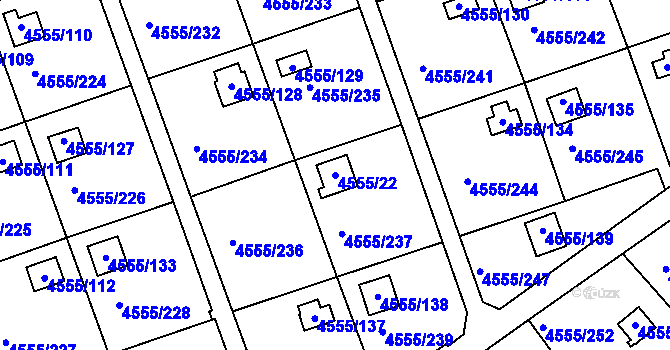Parcela st. 4555/22 v KÚ Modřany, Katastrální mapa