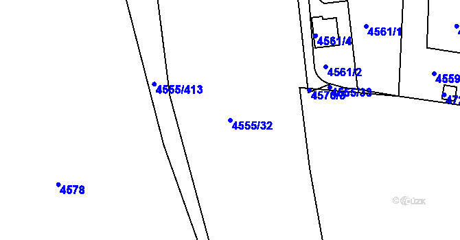 Parcela st. 4555/32 v KÚ Modřany, Katastrální mapa