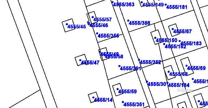 Parcela st. 4555/58 v KÚ Modřany, Katastrální mapa