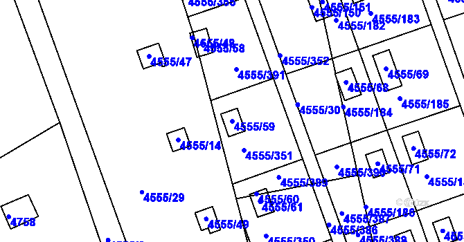 Parcela st. 4555/59 v KÚ Modřany, Katastrální mapa