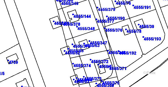Parcela st. 4555/63 v KÚ Modřany, Katastrální mapa