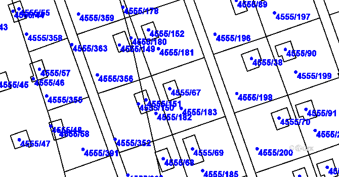 Parcela st. 4555/67 v KÚ Modřany, Katastrální mapa