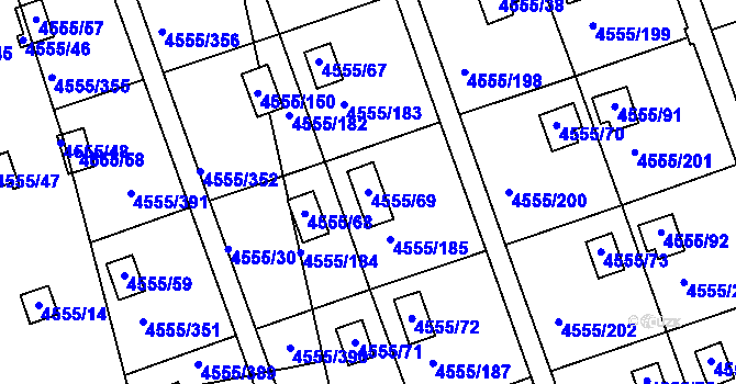 Parcela st. 4555/69 v KÚ Modřany, Katastrální mapa