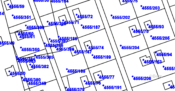 Parcela st. 4555/74 v KÚ Modřany, Katastrální mapa