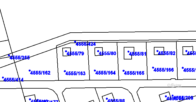 Parcela st. 4555/80 v KÚ Modřany, Katastrální mapa