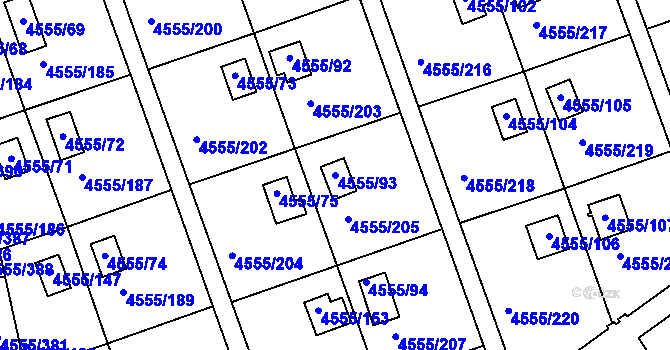 Parcela st. 4555/93 v KÚ Modřany, Katastrální mapa